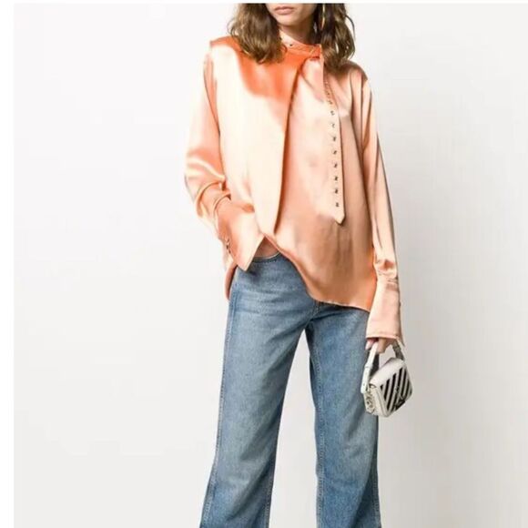 Marques Almeida Silk Belted Collar Long Sleeve Blouse | Size S - Picture 2 of 11